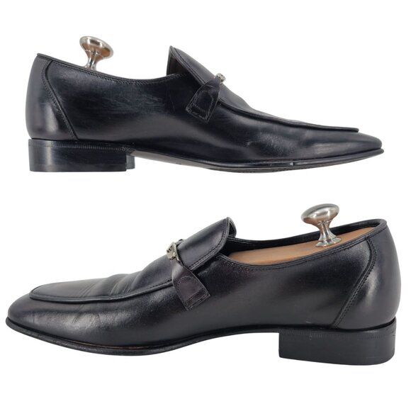 Salvatore Ferragamo Italy Men 6 Black Leather Dress Shoes Square-toe Bit Loafers - Picture 9 of 12